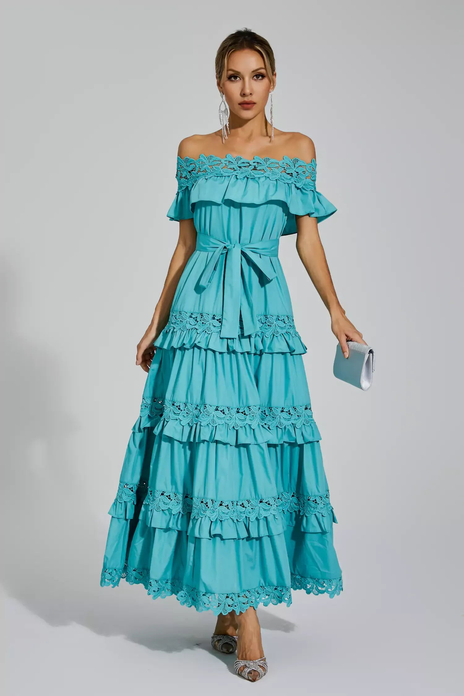 B&M™ | Abito Maxi Off Shoulder con Rouches